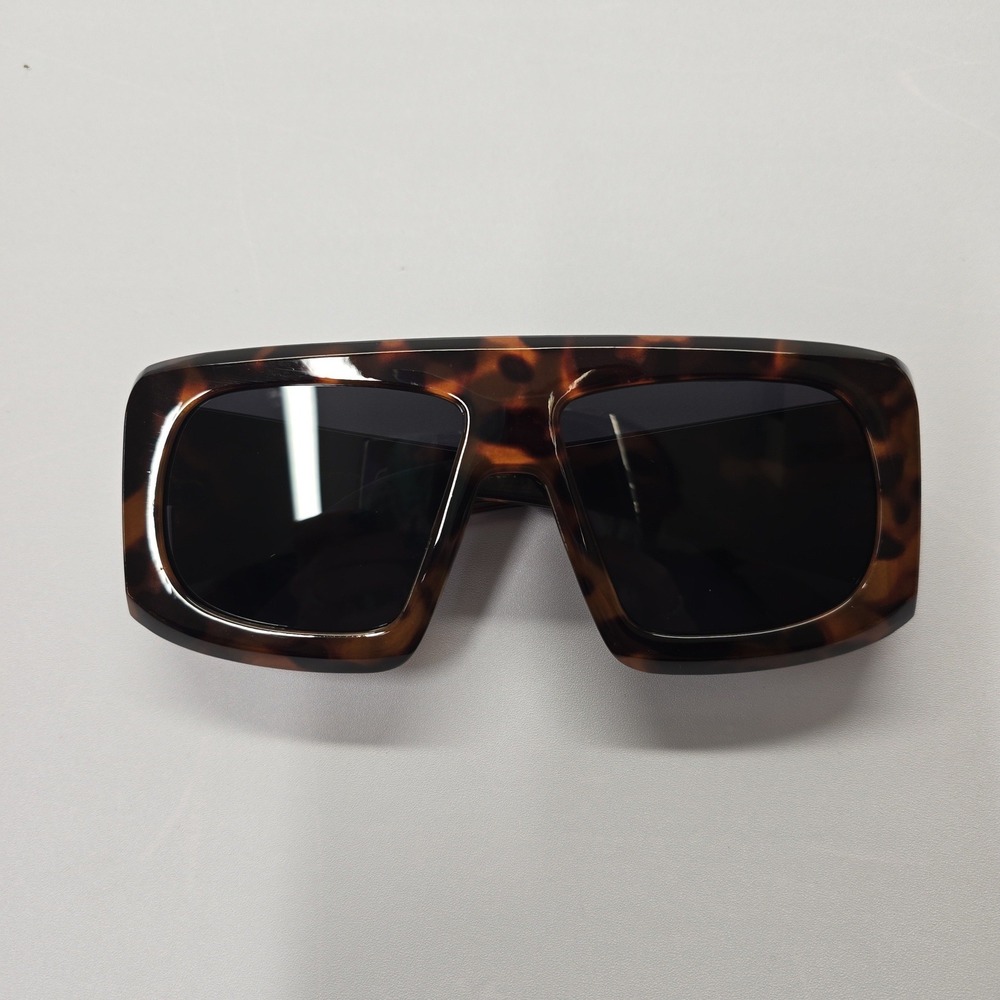 Tortoise Oversized Flat Top Shield Sunglasses UV400 Protection NEW - Picture 3 of 8